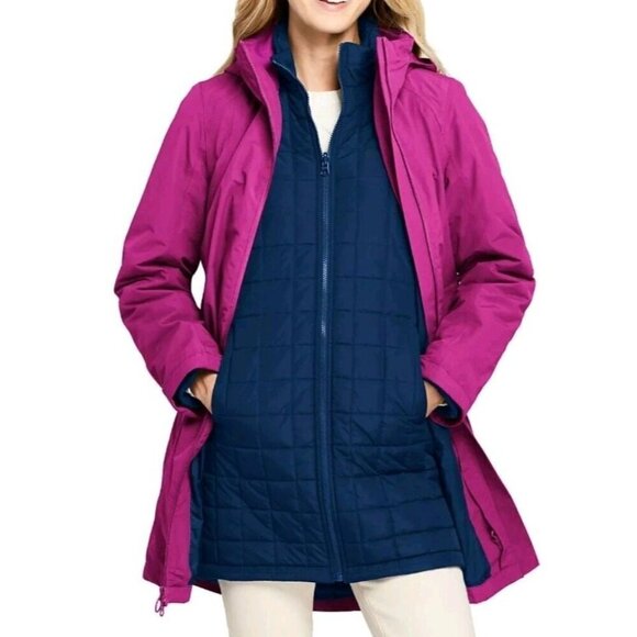 Lands End Size 2-4 Xs 3 In 1 Coat Jacket Long Magenta Berry Color - Picture 10 of 14